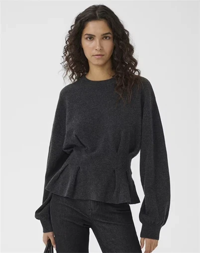 Gestuz - GZManzi Waist Pullover Strik - Deep Graphite Melange
